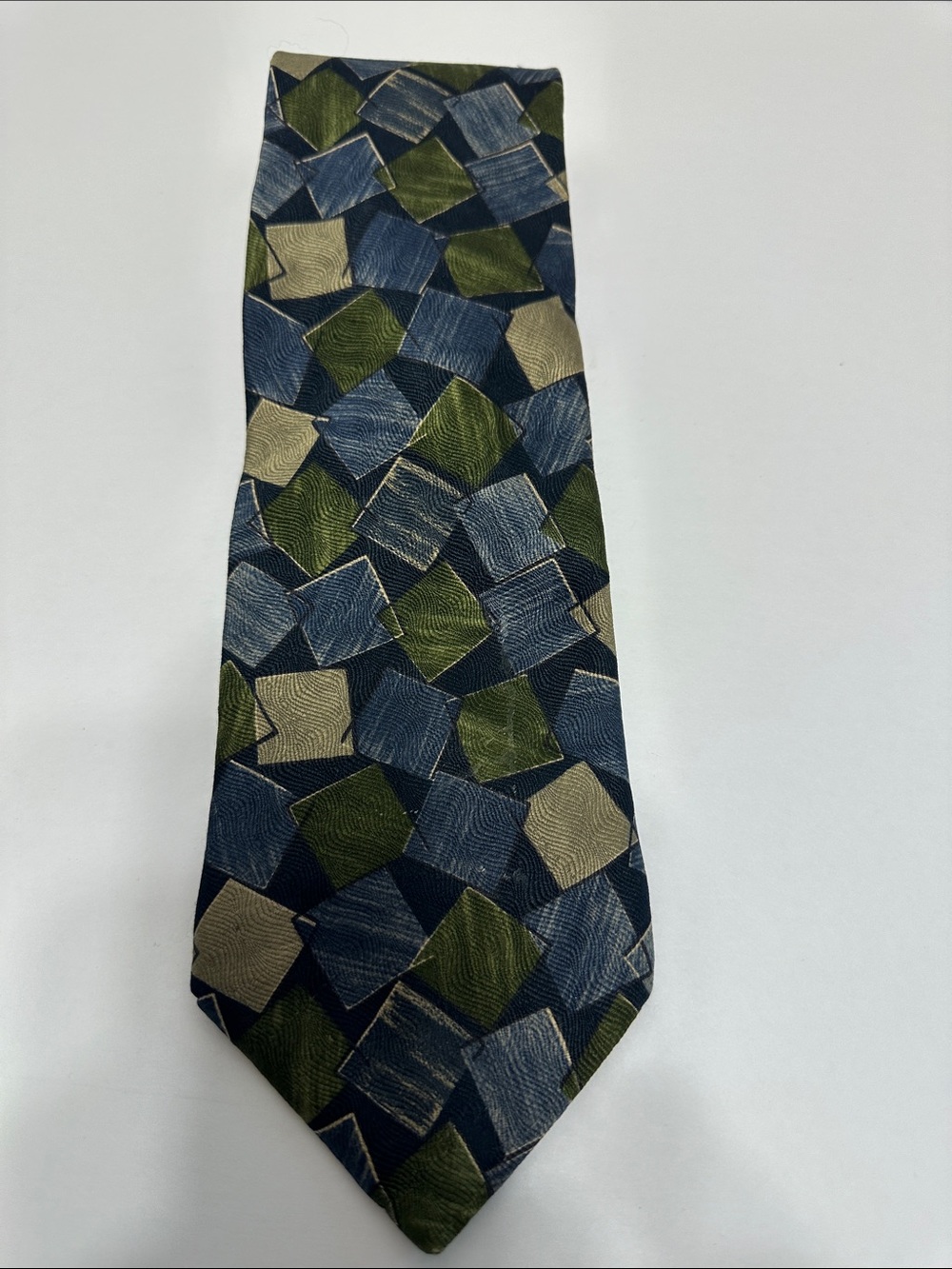 Classic by Axis Silk Abstract Geometric Tie in Blue, Green, and Beige